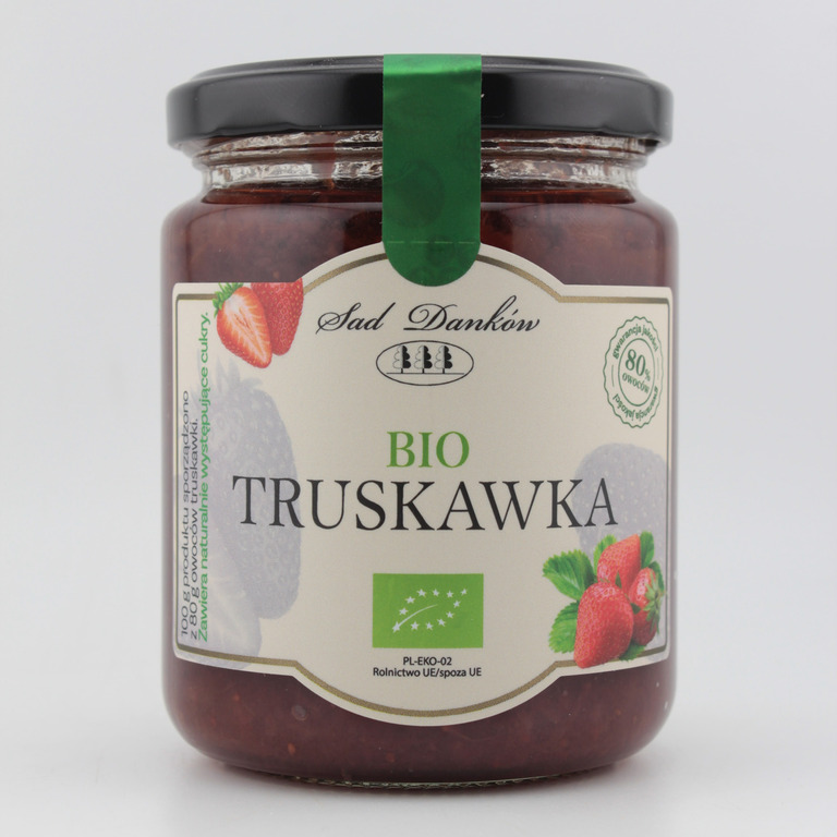 Dżem truskawkowy słodzony sokiem jabłkowym 260g SAD DANKÓW BIO (1)